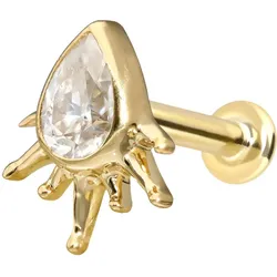 14 Karat Gold Labret mit Innengewinde MOISSANIT-TROPFEN + SONNENSTRAHLEN