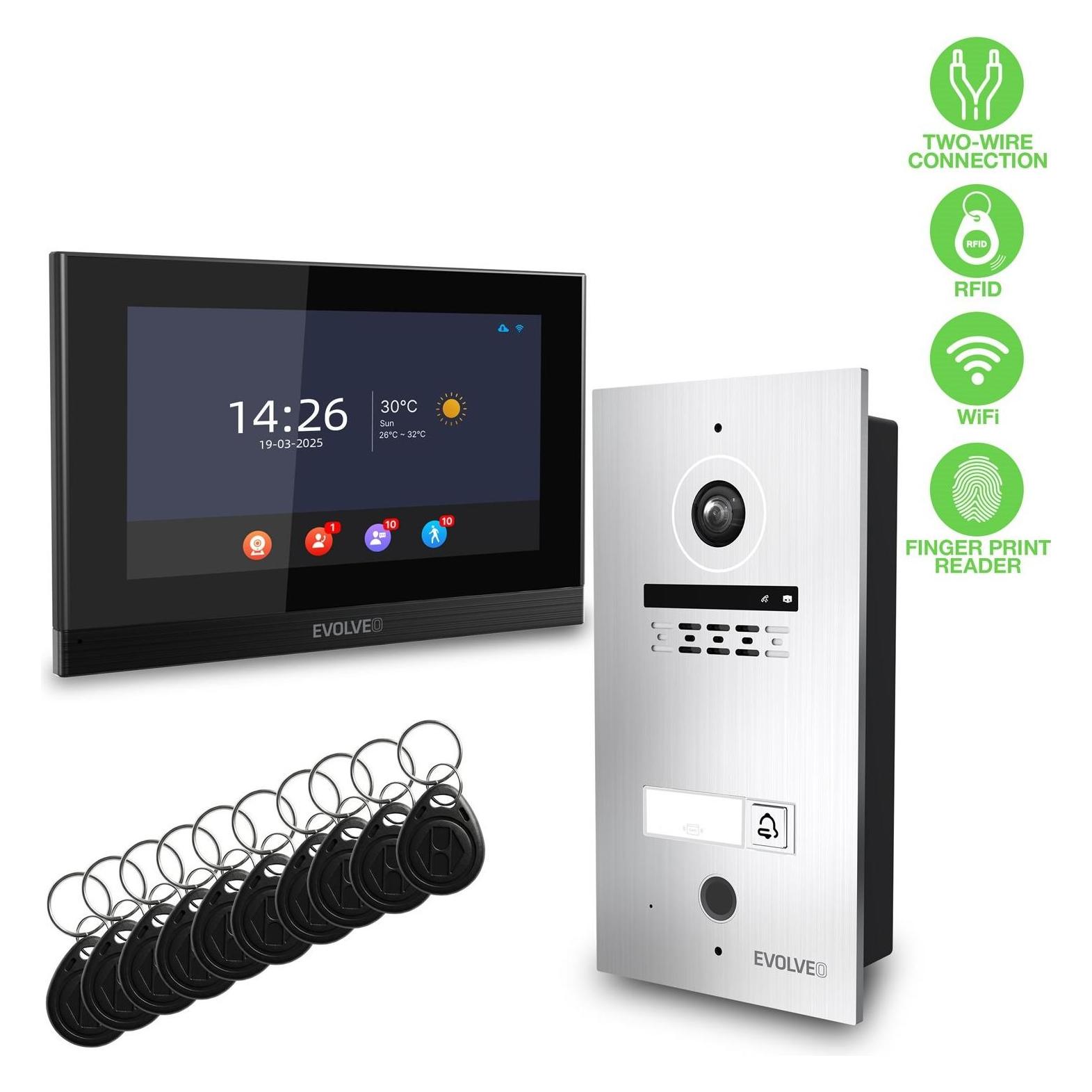 Evolveo DoorPhone ID-1, 2drátový videotelefon s RFID, otiskem prstu a podporou ONVIF kamer (Kabelgebunden, RFID) (DP-ID-1-S)