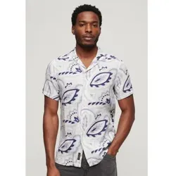 Superdry für Herren. M4010810A Weißes bedrucktes Leinenhemd (M), Lässig, Kurzarm