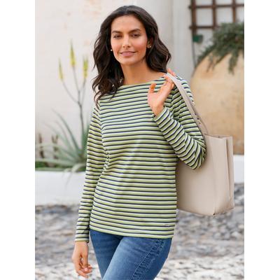 Langarmshirt CASUAL LOOKS "Shirt", Damen, Gr. 44, bunt (schilf, marine, geringelt), 100% Baumwolle, gemustert, gestreift, mehrfarbig, U-Boot-Ausschnitt, Shirts Langarmshirt