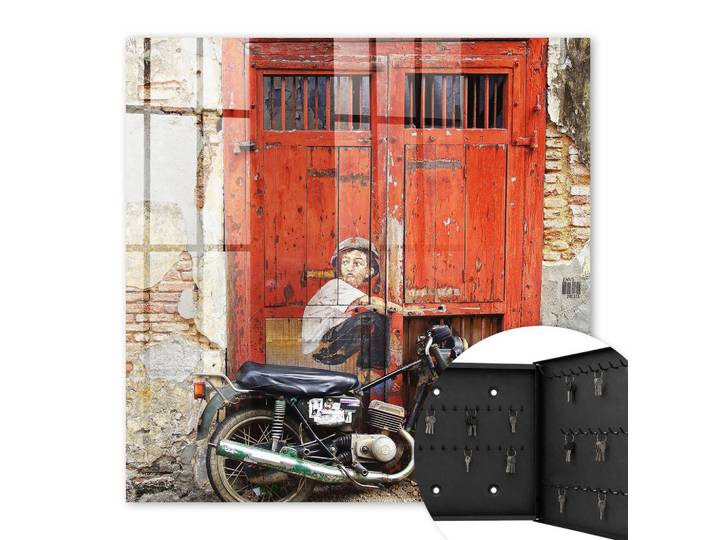 Tulup Schlüsselbox Schwarz 30x30 cm- Türöffnung nach rechts - Straßenkunst, Rot, Metall, Spiel/Spielzeug, Rechteckig, 30x30x5 cm, Garderobe, Schlüsselkästen & Schlüsselboards