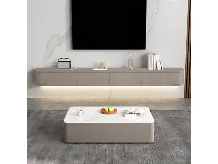 Ecoxsnz Schwebender TV-Ständer, Wandmontierter TV-Schrank mit Schubladen, 120 cm Lange TV-Medienkonsole, Große TV-Bank mit Stauraum unter dem Fernseher (Khaki, 120cm/47.2 )