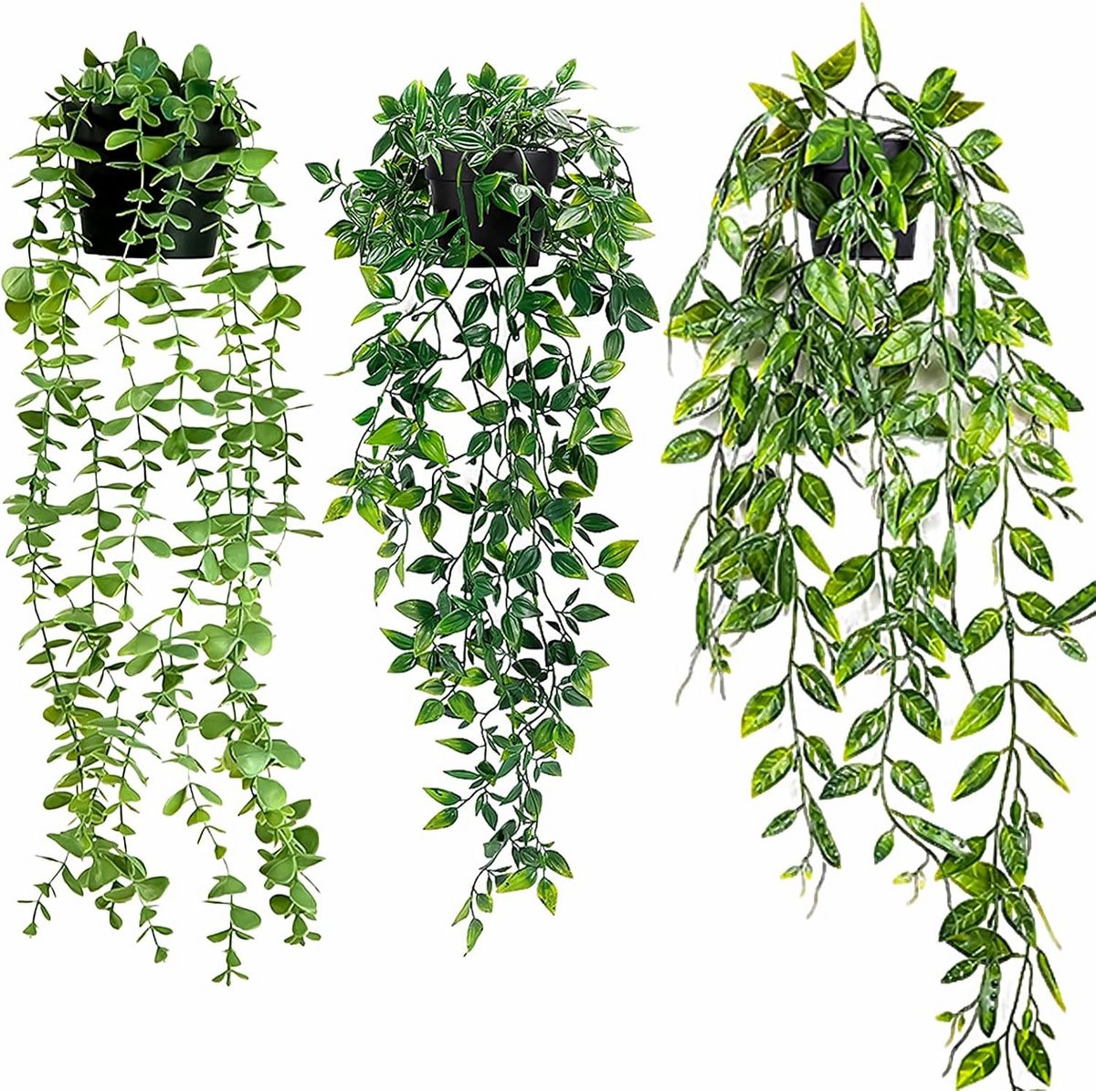 Set van 3 hangende groene kunstplanten voor decoratie