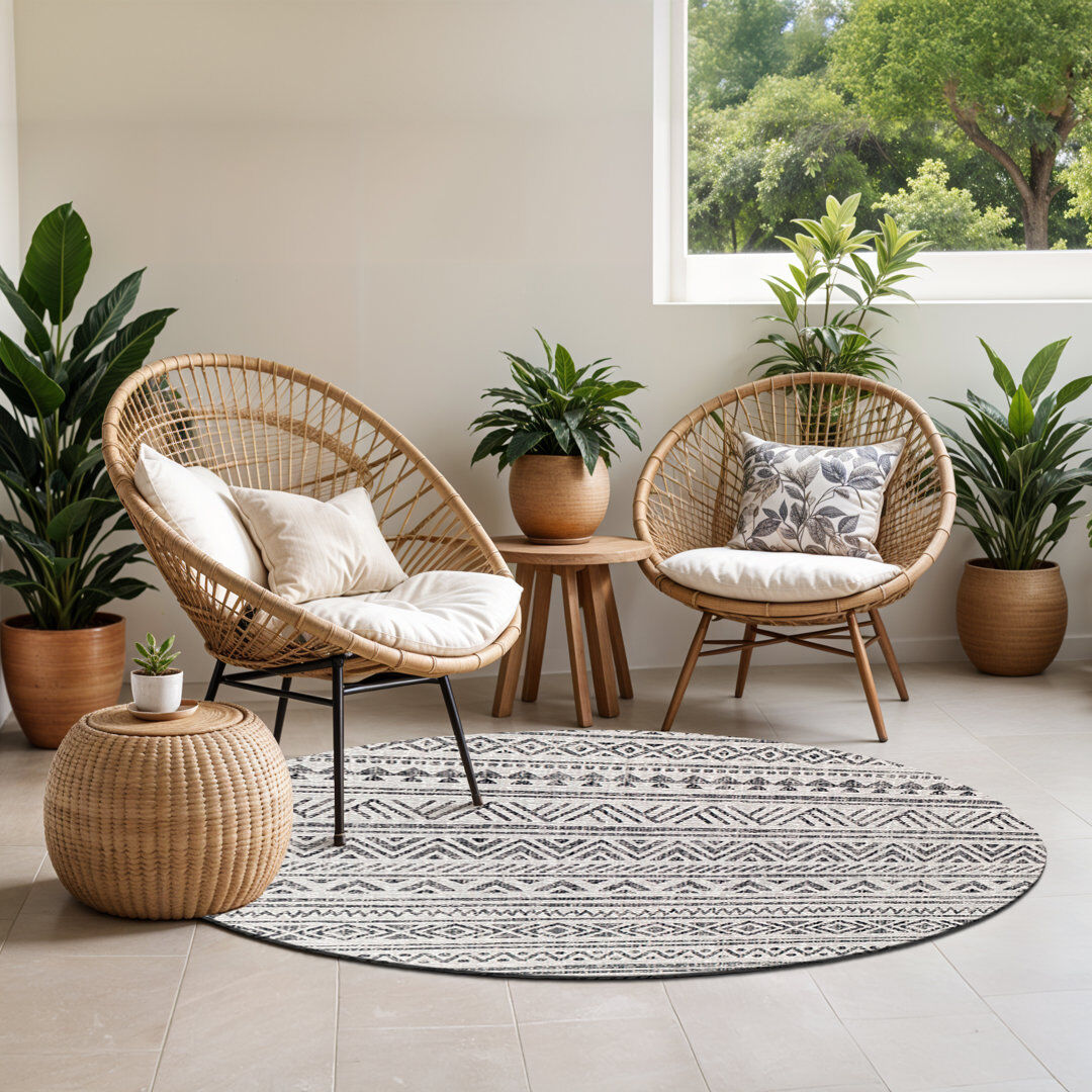 Blue Elephant Indoor & Outdoor Modern Boho Yellow Rug Cream;Black Round 160cm