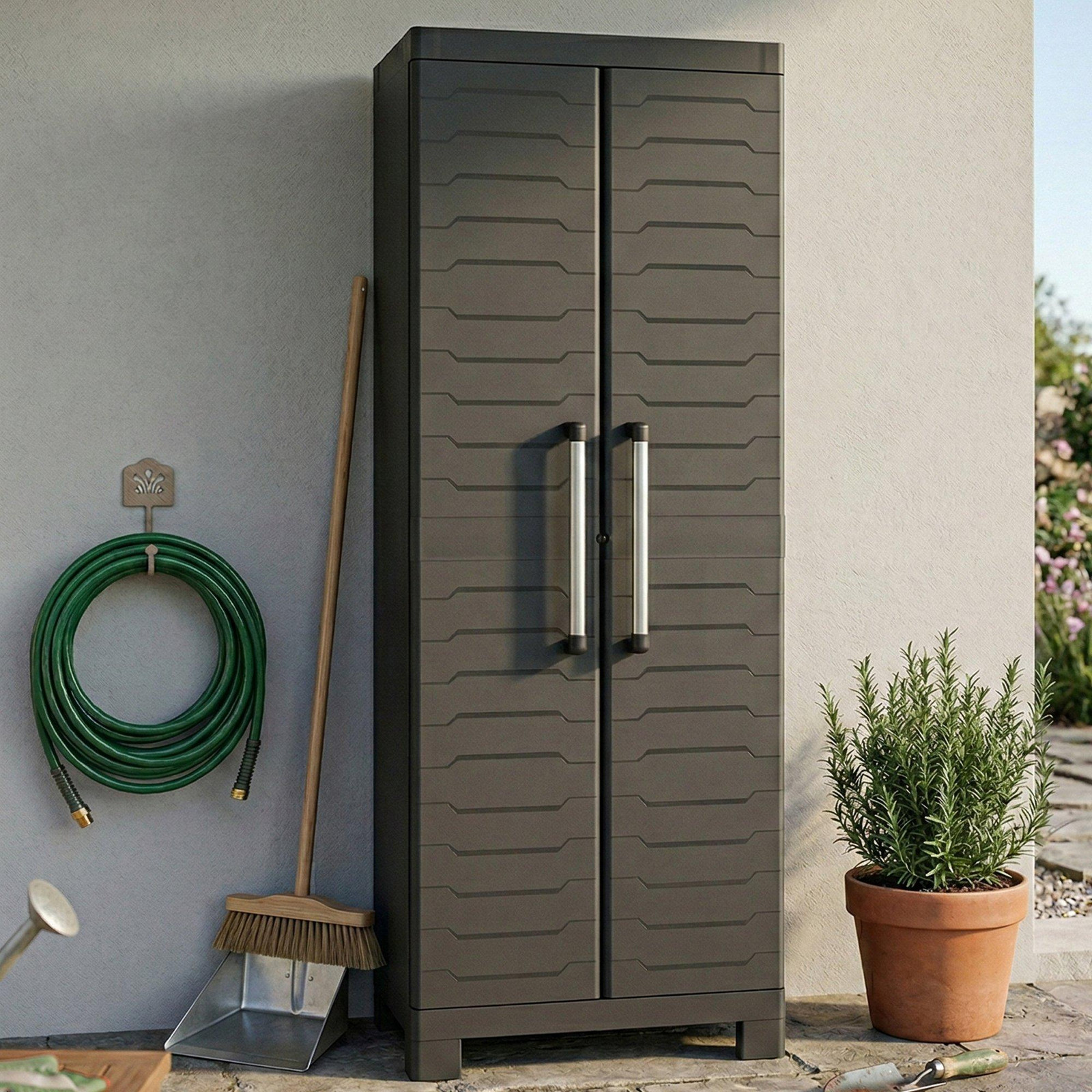 Keter Detroit multifunctionele opbergkast met 3 planken, zwart, H x B x D: 182 x 45 x 65 cm