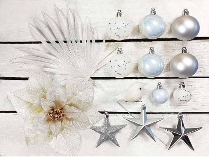LAALU Weihnachtsbaumschmuck-Set POLARWEISS 139-teilig für Weihnachtsbäume 240–270 cm