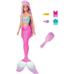 Barbie Puppe Meerjungfrau New Long Hair Fantasy Mermaid, ab 3 Jahre, mit pinker Schwanzflosse & Zubehör, 30 cm