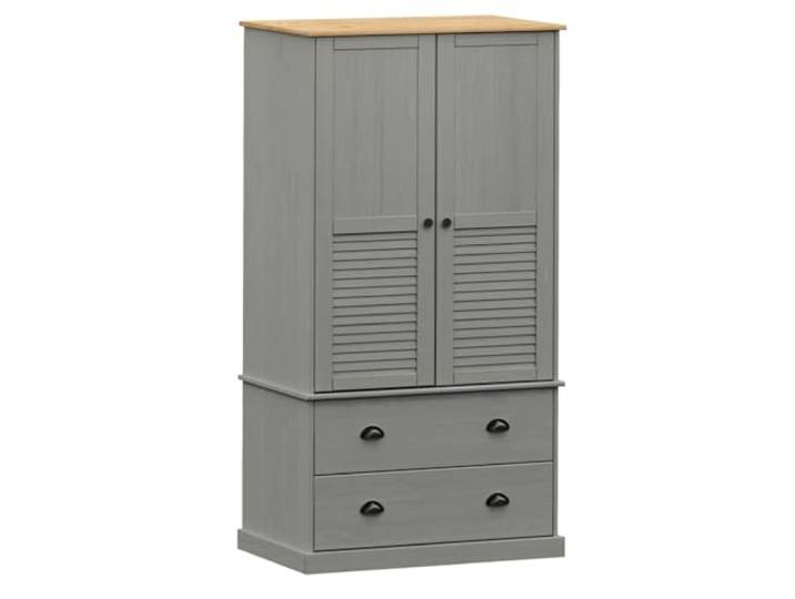 HWKQEQRF Kleiderschrank VIGO Grau 90x55x170 cm Massivholz Kiefer Kiefern-Massivholz, gerade Maserung, rustikale Aststellen, Kleiderstange, 2 Schubladen, Metallgriffe, pflegeleicht