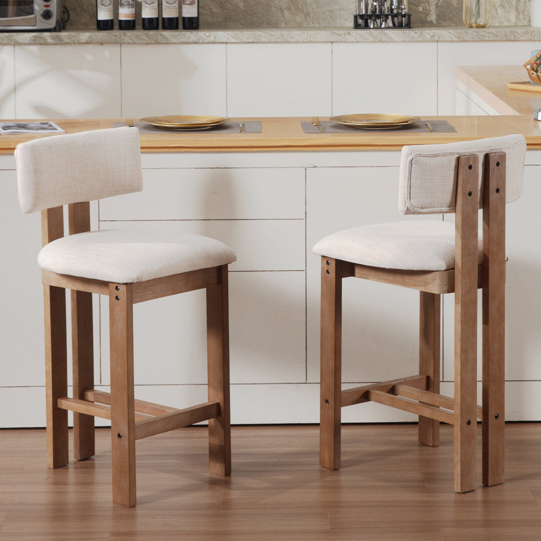 17 Stories Modern Upholstered Bar Stool with Solid Wood Frame Counter Stools For Dining Room/Bar/Living Room/Kitchen Beige Counter Stool (66cm Seat Height)