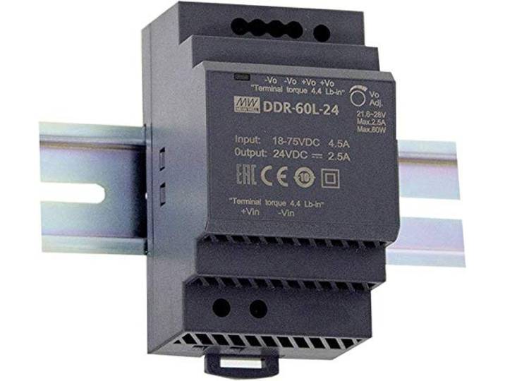DC/DC converter voor rail (DIN) Mean Well DDR-60G-24 24V/DC 2.5A 60W 1x