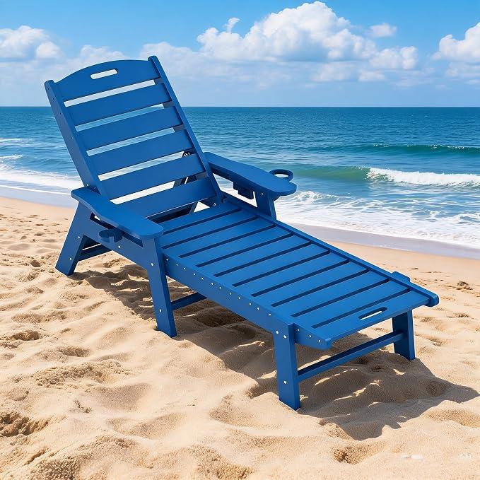 Klappbare Gartenliege Blau, 204 kg Belastbarkeit, Maße 150x60x98 cm