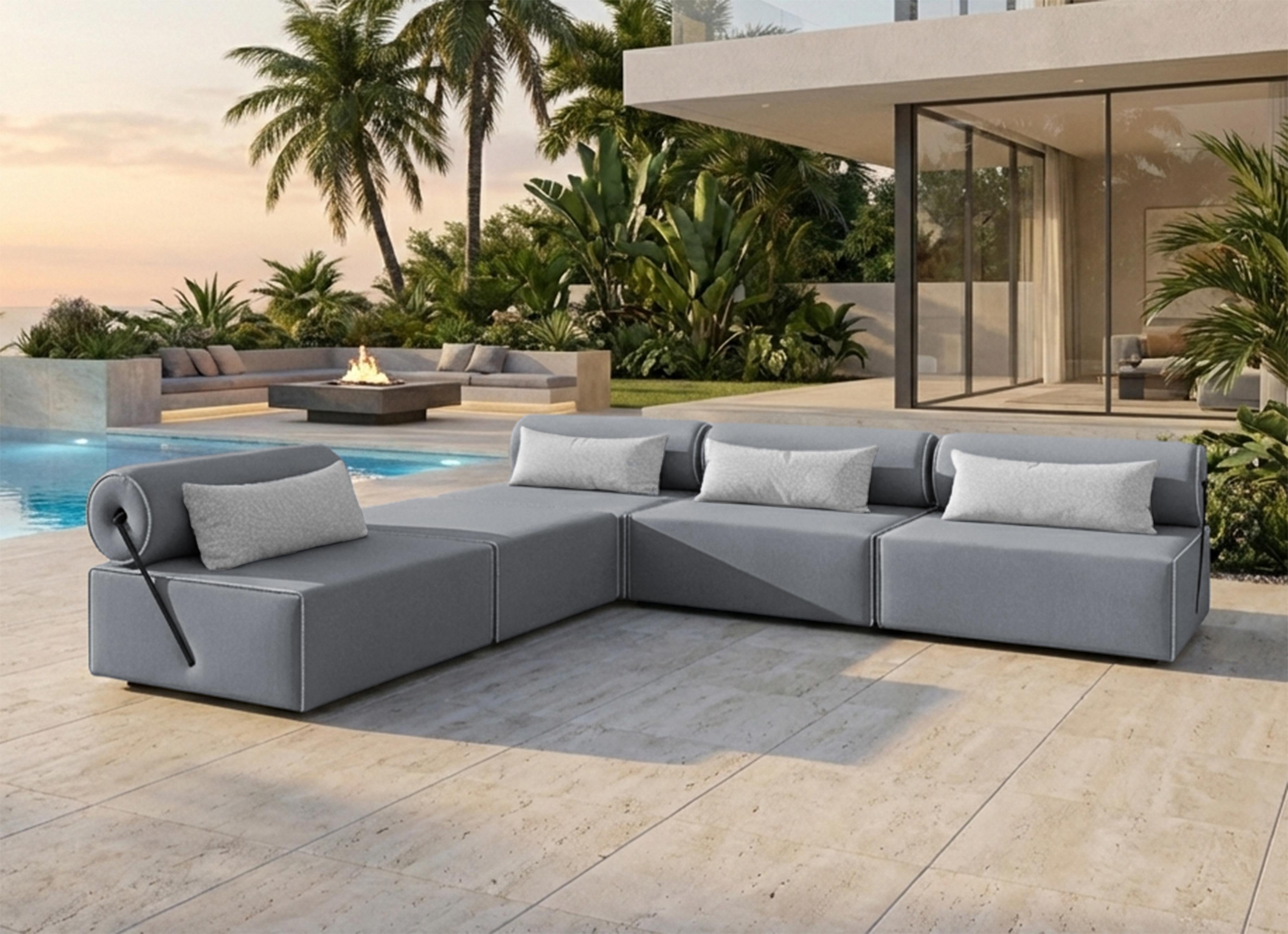 TRADA Gartensofa lounge set BALI L Grau Wasserabweisend Stoff Modern Design Ecksofa
