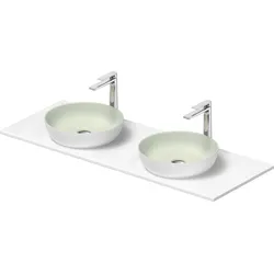 Duravit Sivida Doppelwaschtisch Set rund inklusive Konsole 1350x500x123mm, 268016FG00, Farbe: Waschtisch Innen: Blassgrün Matt, Außen: Weiß Seidenmatt; Konsole: Weiß