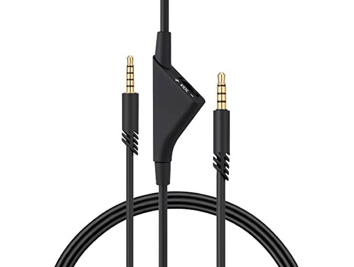 kwmobile vervangende koptelefoonkabel met volumeregeling - Compatibel met Logitech Astro A50 / A40TR / A40 / A30 / A10-200 - In zwart