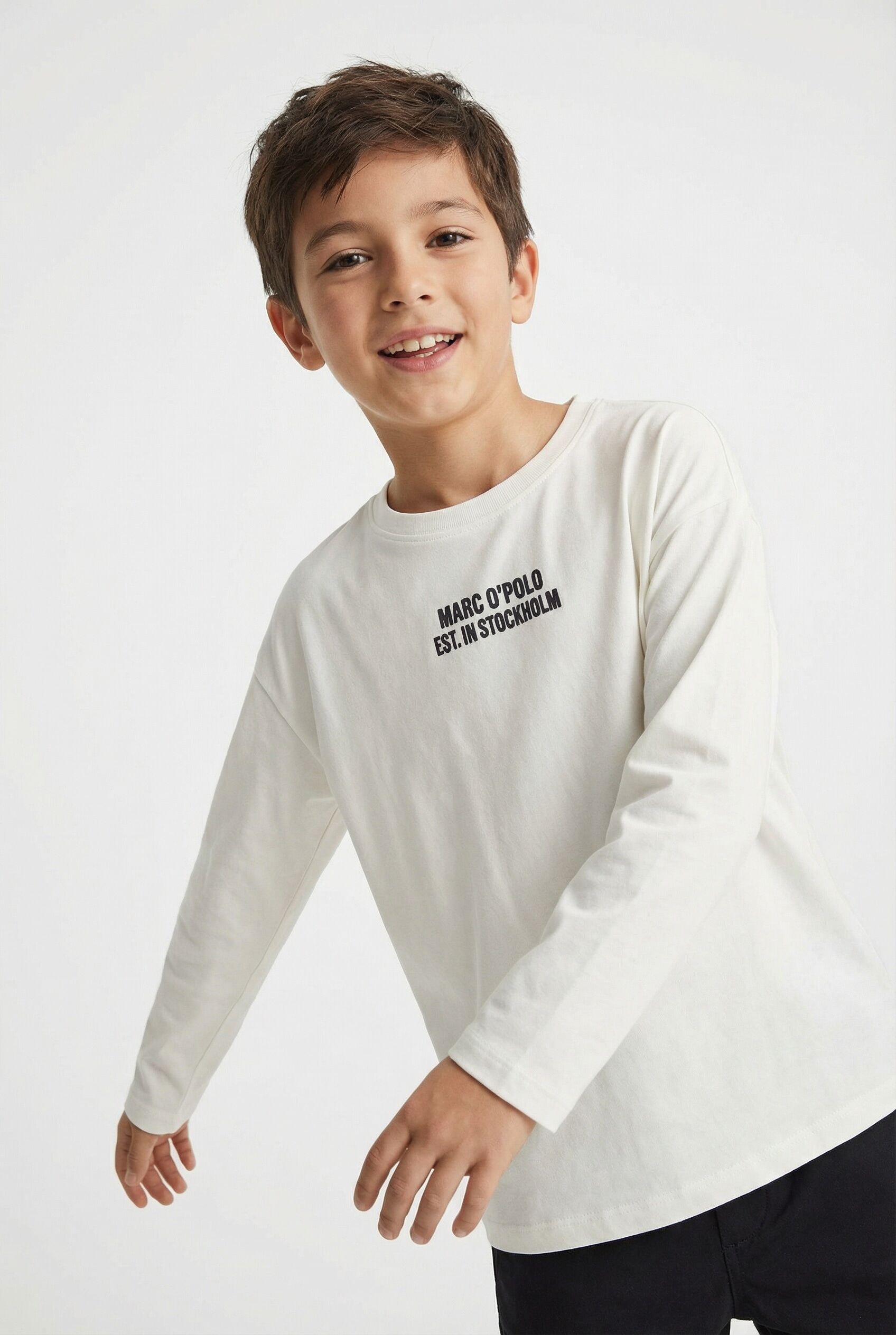 Marc O' Polo Langarmshirt MARC O'POLO, Jungen, Gr. 152, weiß cotton, Jersey, Obermaterial: 100% Baumwolle, regular fit normal, Rundhals, Shirts Langarmshirt, für Jungs, kontrastfarbene Logo-Stickerei auf der Brust weiß cotton 152