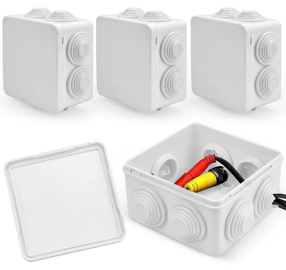 Set van 4 waterdichte aftakdozen voor buiten, IP55, wit