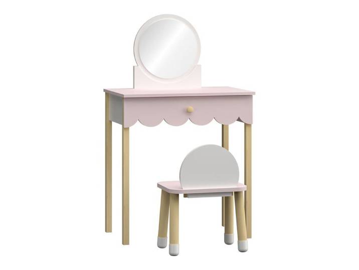 Coiffeuse - HELLOSHOP26 - Coiffeuse avec chaise assortie - Grand miroir - Tiroir de rangement - Rose/Blanc