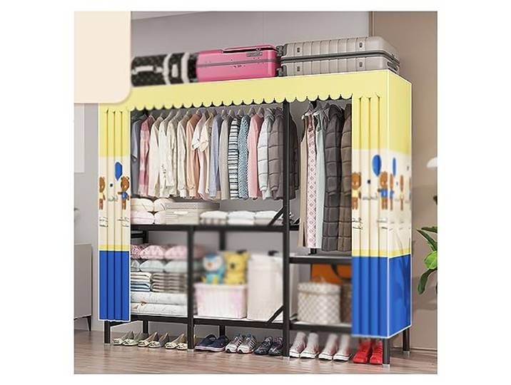 SDGBCXD Tragbarer Kleiderschrank, Schrank for Aufhängen von Kleidung mit 2 Kleiderstangen und 3