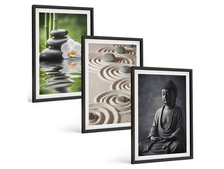 Tulup Bilder SET 3er Set - 40x60 cm Schwarzer Rahmen - Entspannender Blick auf den Zen-Buddha, Kunststoff, Rechteckig, 40x60 cm, Fotografie, Bilder & Rahmen, Bilder