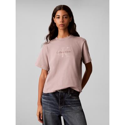 T-Shirt CALVIN KLEIN JEANS "BOXY HAND DRAWN MONOLOGO TEE", Damen, Gr. XS, rosa (dusted fox), Web, Obermaterial: 100% Baumwolle, unifarben, regular fit taillenbedeckt, Rundhals, eingesetzt abgesteppte Kante, Shirts T-Shirt, Regular fit, Logoschriftzug