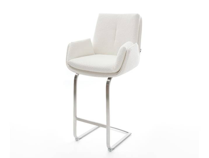 Chaise de bar Clea Flex Bouclé Crème blanc Pied cantilever acier inoxydable Argent