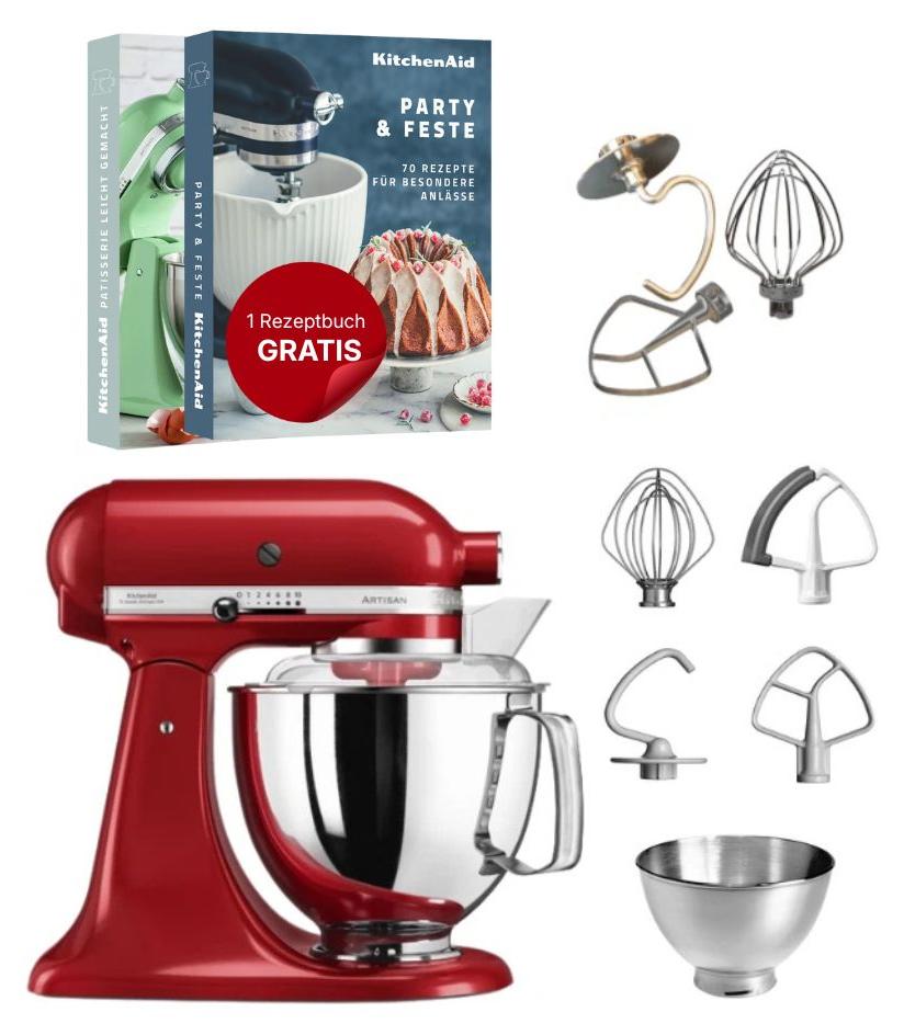 KitchenAid 4,8 L 5KSM175 Artisan Küchenmaschine inkl. TschimmHook Rührelemente- Set Empire Rot