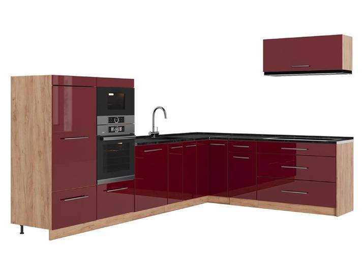 Eckküche Vicco Fame-Line Bordeaux Hochglanz/Goldkraft Eiche 327 x 227 cm, AP Anthrazit, Model 64400
