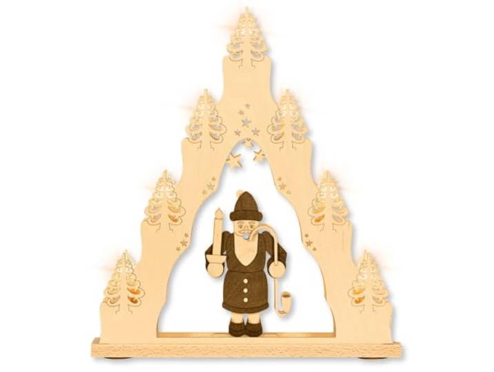 weigla - Lichterspitze original Erzgebirge I Motiv Räuchermann I LED Lichterbogen Weihnachten I 7 Lampenkerzen + 1 Ersatzlampe I 7 x 34 V, 0,2 W, E10 I beleuchtete Weihnachtsdeko innen I aus Holz