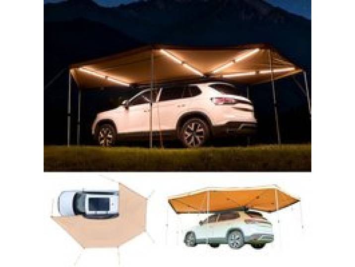 VEVOR Auvent 270 Degrés 5,7x2,1 m Auvent Voiture Latéral Rétractable Abri Autoportant Toutes Saisons pour Véhicule SUV Fourgonnettes Camionnettes Camping, avec Éclairage LED Intégré Imperméable UV50+