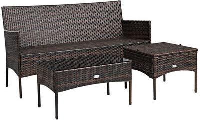 Costway 3 Pieces Patio Furniture Sectional Set with 5 Cozy Cushions-Black