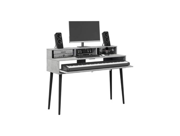 Bureau de studio - VIDAXL - 152 x 42 5 x 36 cm - Gris béton - Bois d'ingénierie - Tiroir extensible
