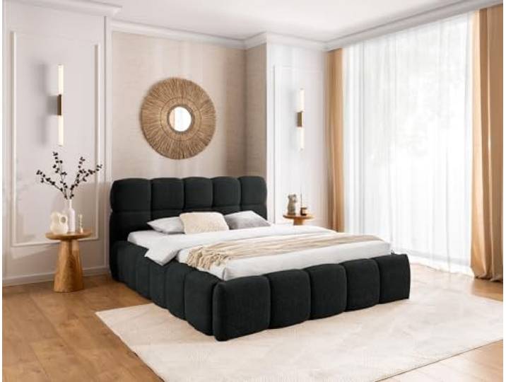FURNISTAR Polsterbett Sofia 180x200 mit Bettkasten, Doppelbett mit Stauraum und Lattenrost, Boxspringbett-Optik, ohne Matratze, Bett - Schwarz