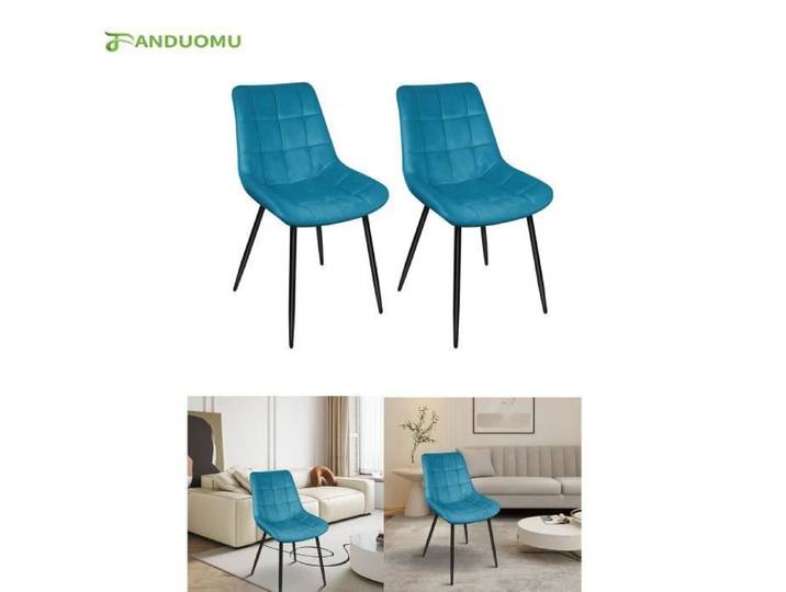 Chaises - OHMG - Lot de 2 - Velours Bleu - Cadre en Métal - Design Moderne
