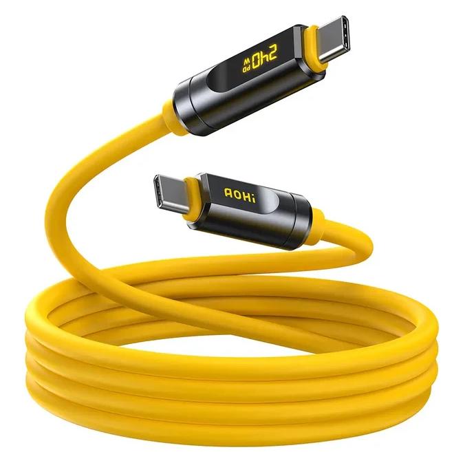 Aohi Kabel The Future Adonis USB-C do USB-C USB4 2.0 240W Thunderbolt 5 120GB/s 1m z wyświetlaczem (1 m, USB 2.0, 240 W) (AOC-L018)