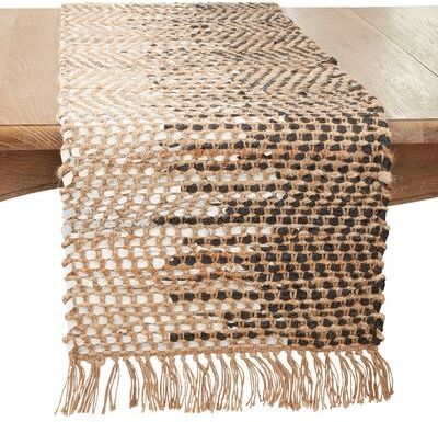 "Saro Lifestyle Luxurious Leather Table Runner with Two-Tone Design - 16""x72"""