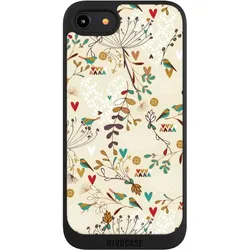 Nivocase Handyhülle für Apple iPhone 7 Hülle NIVOpure Case Schwarz Blumen Retro Vogel (Apple iPhone 7), Smartphone Hülle, Schwarz