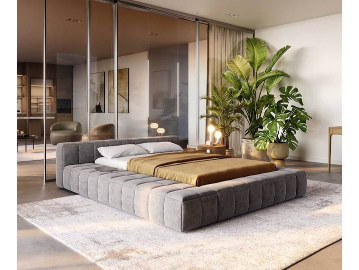 Polsterbettgestell Espazio 140x200 cm Mikrofaser Grau mit Stauraum, Polsterbetten