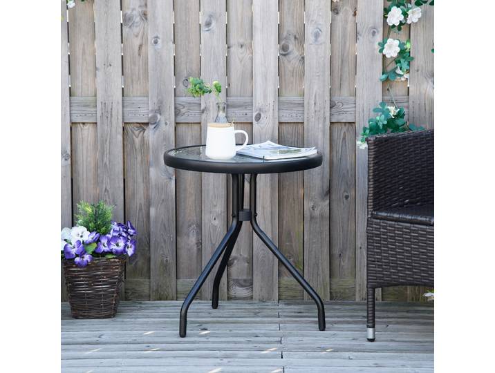 Outsunny Table Bistro Verre Trempé Noir Ø50x55cm