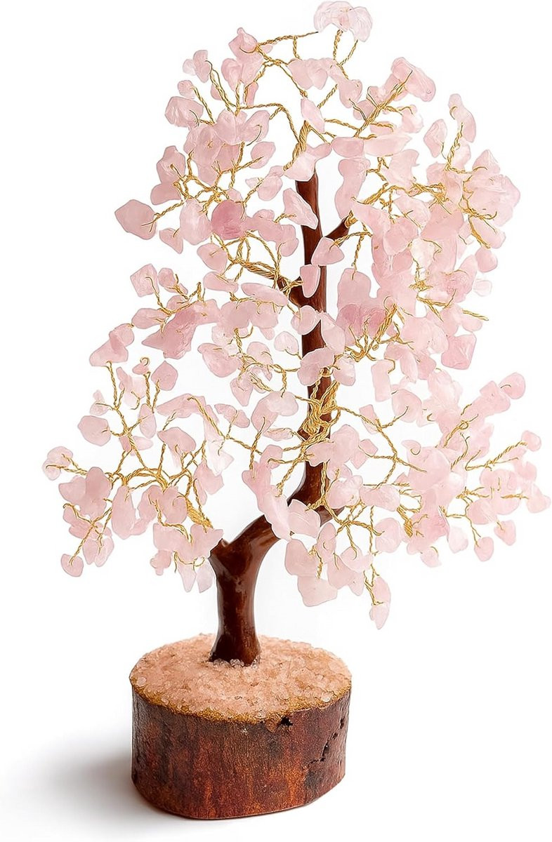 Rozenkwarts Edelsteenboom - Chakra Kristalboom met Echte Stenen voor Liefde en Harmonie