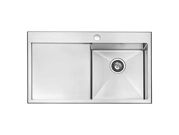 JASSFERRY Handgefertigtes Spülbecken aus Edelstahl 1,2 mm Dicke, 1 Becken mit Abtropffläche links 86x51 cm