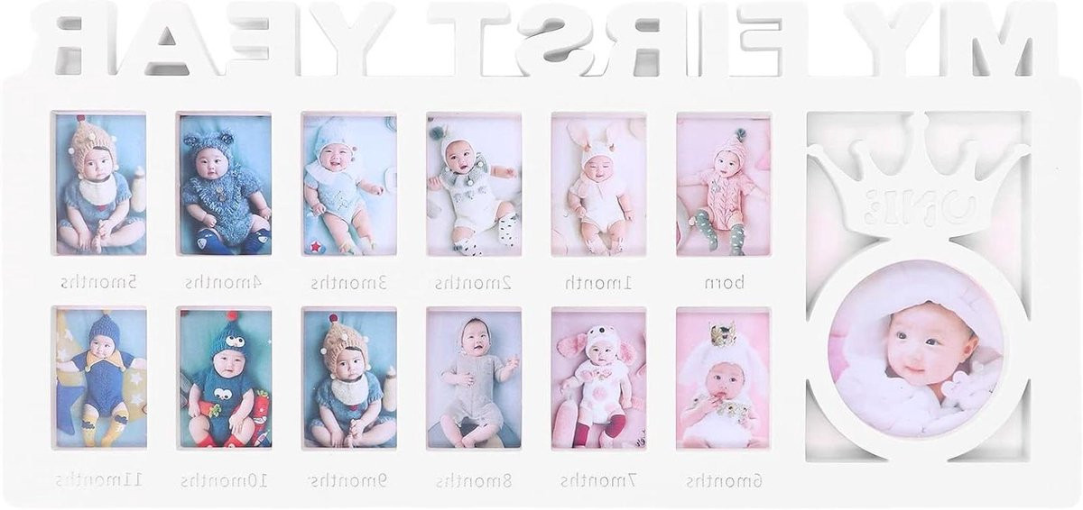 Baby Eerste Jaar Fotolijst - Mijlpaal Fotolijst voor 12 Maanden Collage