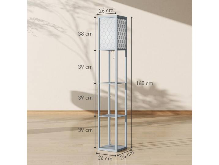 HOMCOM Stehlampe Wohnzimmer Dimmbar Stehleuchte mit Regal, E27 Fassung