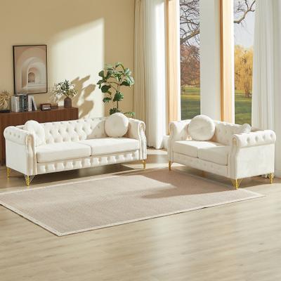Loedds Velvet Chesterfield Sofa with Tufted Detail & Pillows & Nailhead Trim