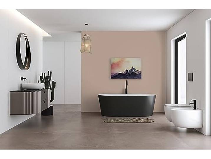 A.S. Création Leinwandbild Wald mit Bergen - Kunstdruck gelb rot - 90x60 cm Querformat - Moderne Wanddekoration Schlafzimmer Wohnzimmer Küche - Bild auf Keilrahmen