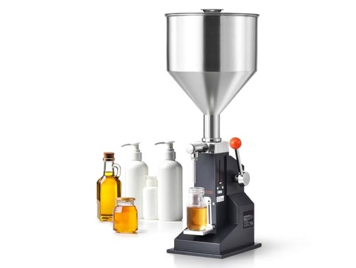 VEVOR Handmatige vulmachine voor deegvloeistof, 5-50 ml flesvulmachine, verstelbare flessenvulmachine, roestvrijstalen vloeistofvulmachine met trechter