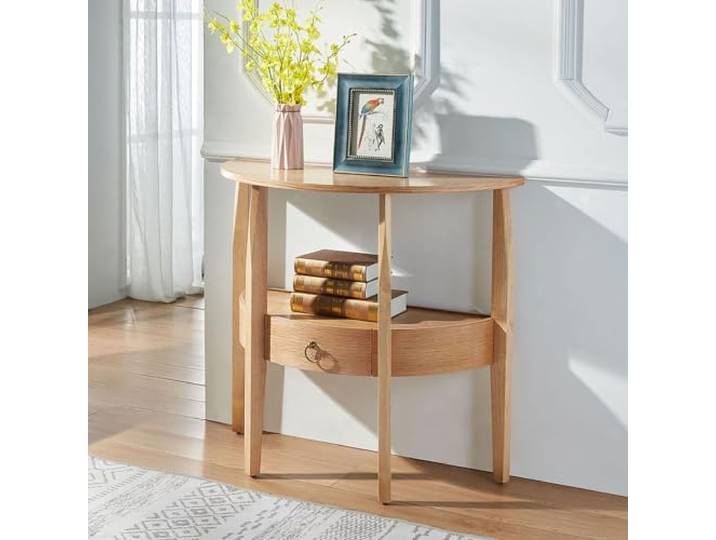 HLDJYLZS Halbmond Konsolentisch mit Schublade, Landhaus Eingangstisch Modernes Halbmond-Design, Stauraumschublade, Tisch für Flur, Eingangsbereich, Wohnzimmer und Foyer