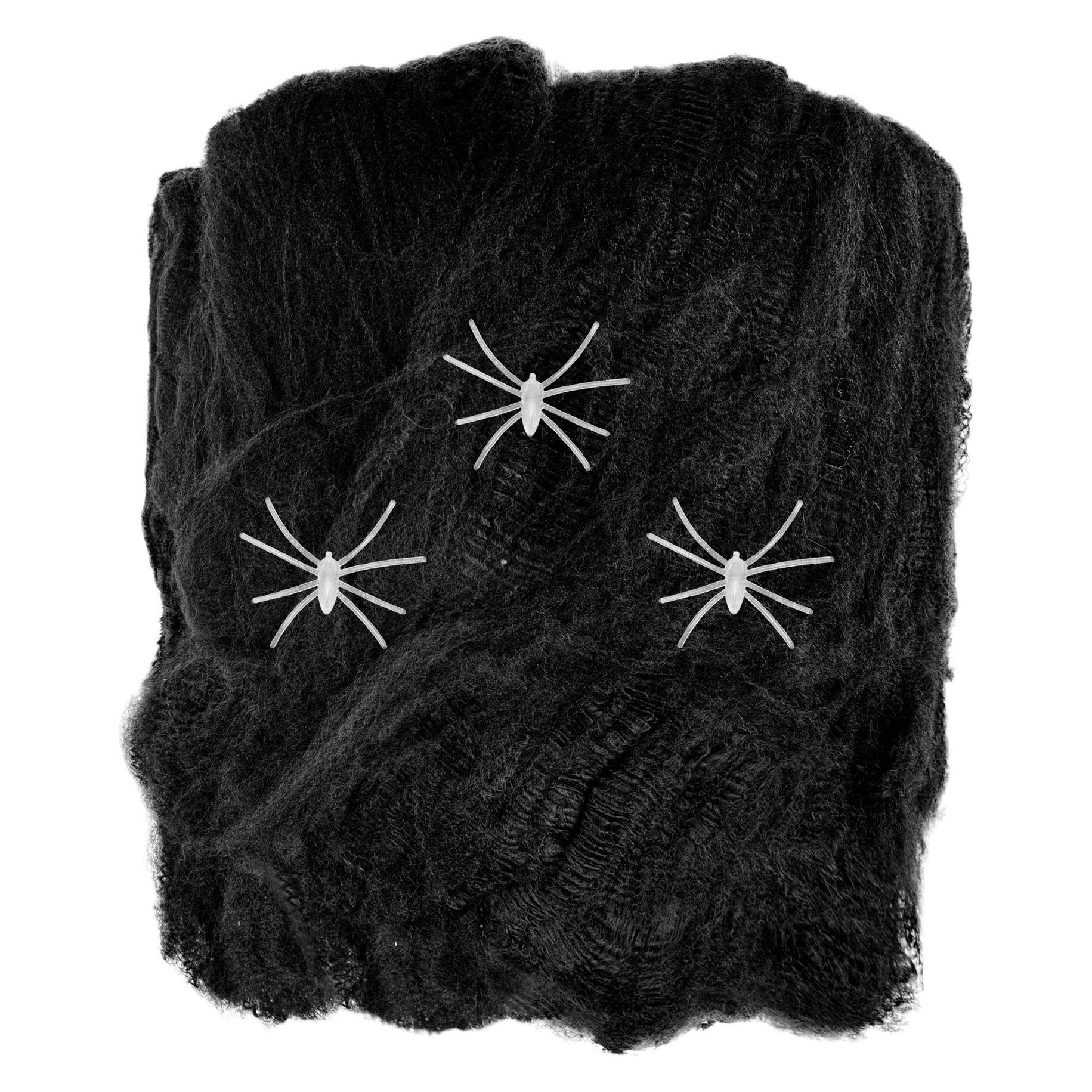 Widmann 50g schwarzes Spinnennetz mit 3 Phosphor Spinnen (1 Stk.) (54011)