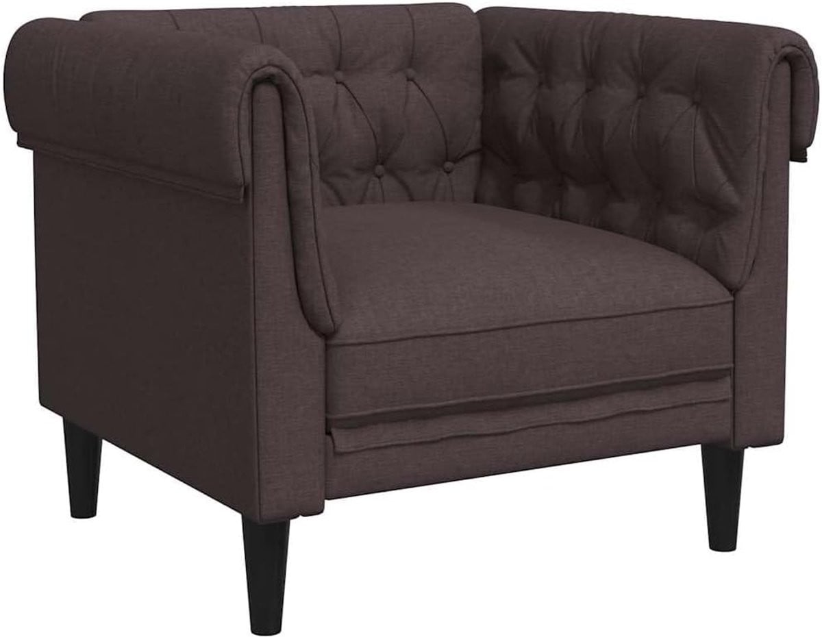 Chesterfield Relaxstoel in Donkerbruin Stof - B/D/H: 75 x 75 x 78 cm
