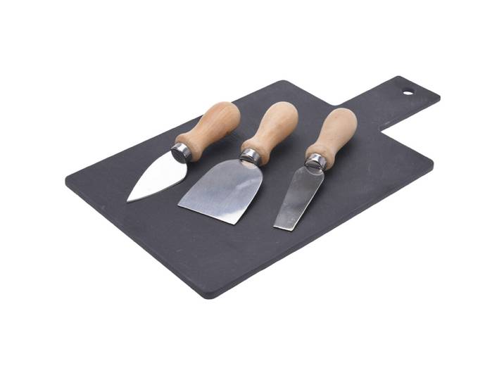 Käseplatte für Cheeseboards aus Schiefer, mit 3 Käsemessern, L 33 x B 17 x H 0,4 cm