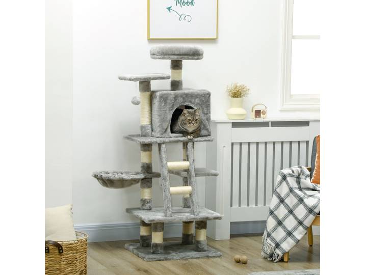 PawHut Arbre à Chats Griffoirs Niches Hamac Gris